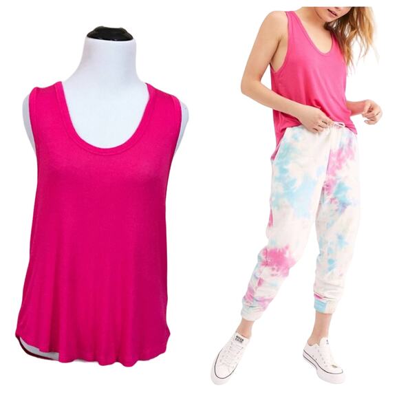 NWT Free People Take the Plunge Fuchsia Tank Top - Fuchsia - Small - Picture 1 of 12